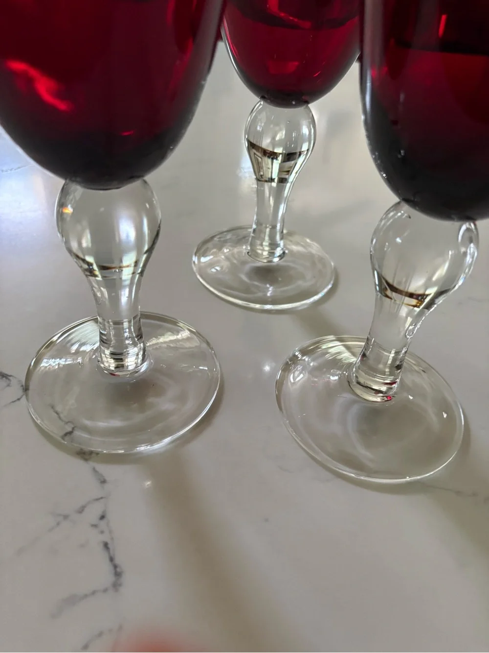 Red Stemmed Wine Glasses - Set of 3